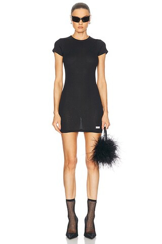 Crystal Hotfix Short Sleeve Crewneck Dress | FWRD 