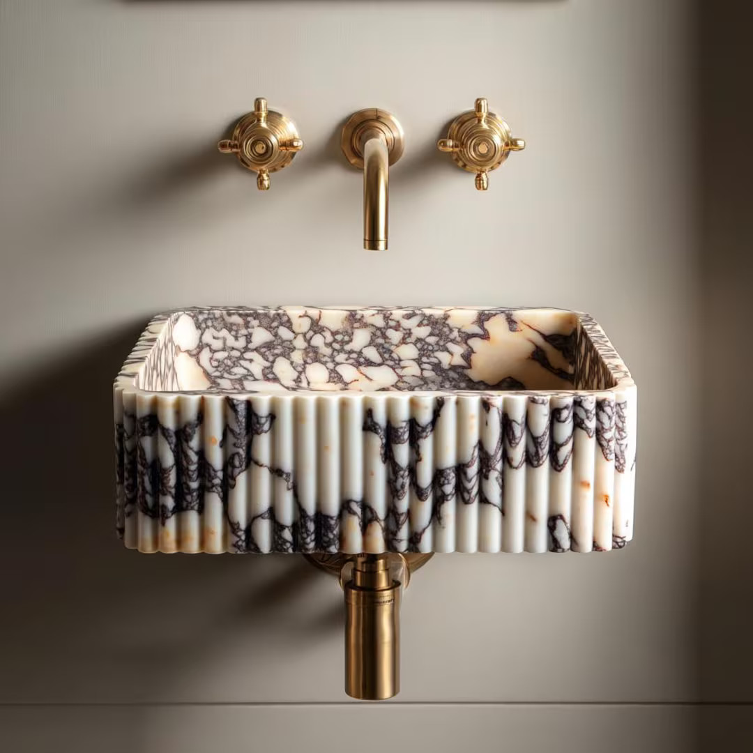 Calacatta Viola Marble Sink, Customizable Wall Mounted Bathroom Sink - Etsy | Etsy (US)