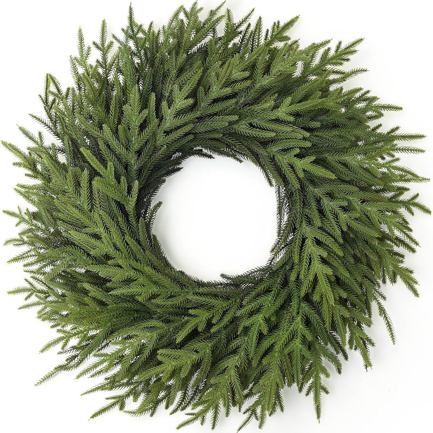 26" Norfolk Pine Wreath for Front Door, Artificial Christmas Wreaths Faux Green Fake Pine Needles... | Amazon (US)
