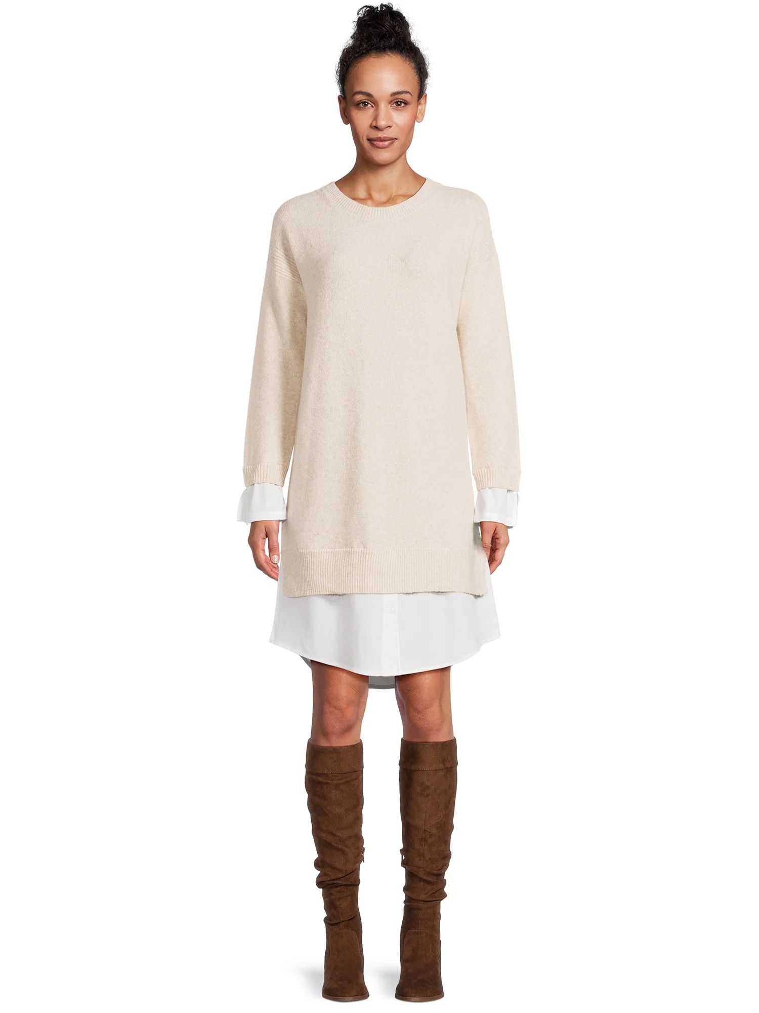 Time and Tru Women's Layered Look Sweater Dress, Sizes XS-XXXL - Walmart.com | Walmart (US)