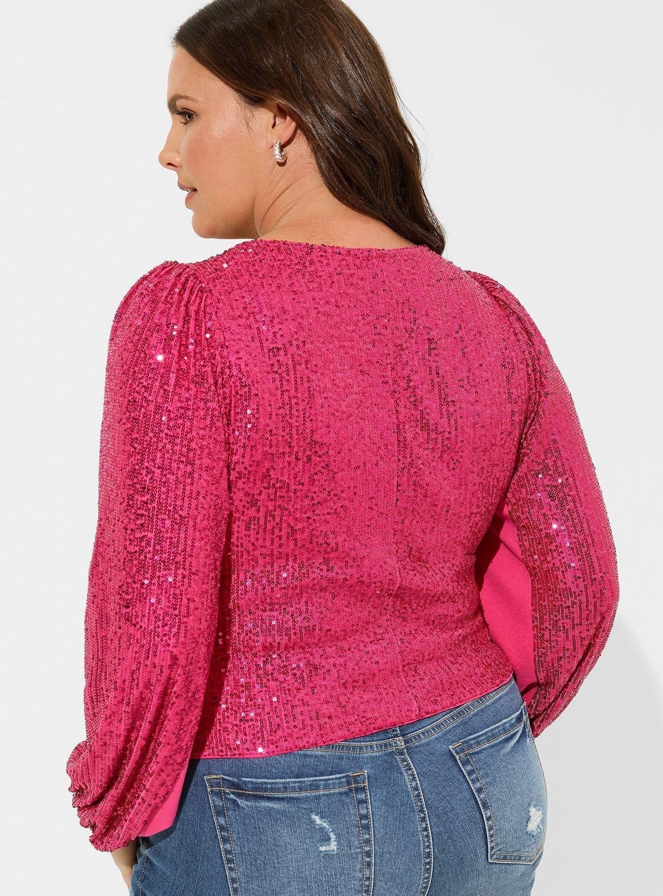 Sequin Deep V-Neck Long Sleeve Blouse | Torrid (US & Canada)