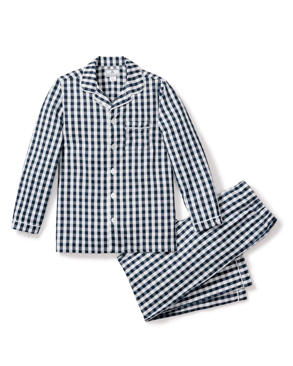 Kid's Twill Pajama Set in Navy Gingham | Petite Plume