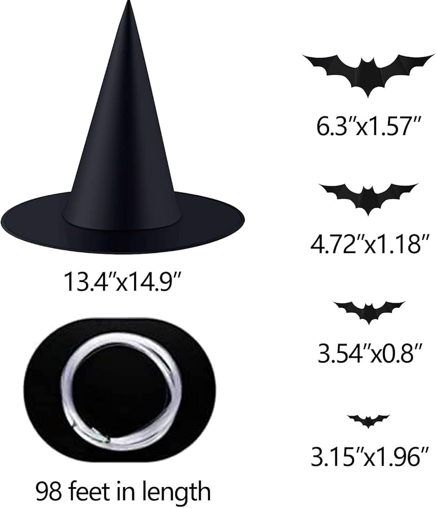 12 Pieces Halloween Decoration Witch Hat Hanging Decorations Black Witch Hat with 196 Feet Hangin... | Amazon (US)