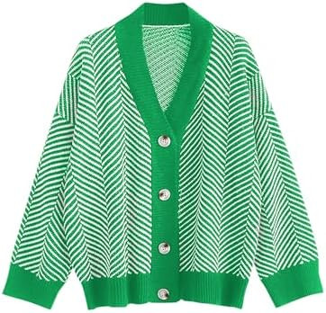 ZAFUL Women's Striped Cardigan Long Sleeve Button Up Open Front Knit Oversized Sweater | Amazon (US)