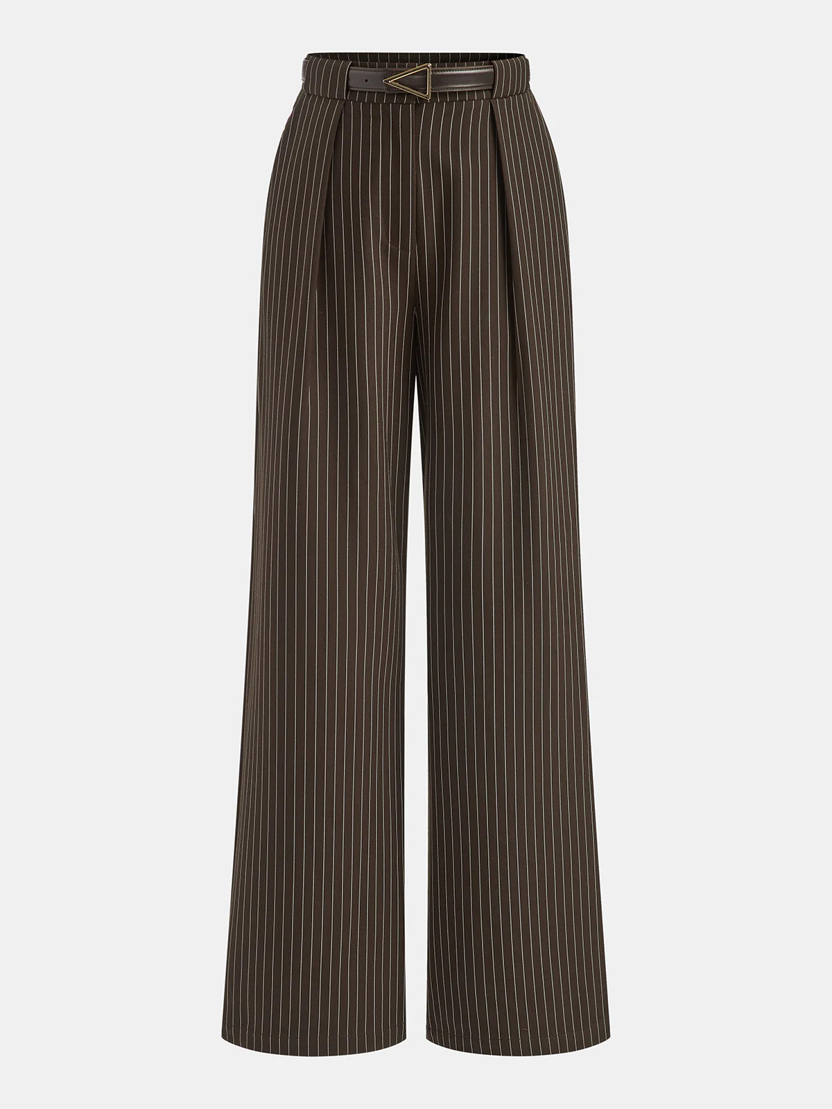 Mid-Waist Pinstripe Belted Pants | Commense