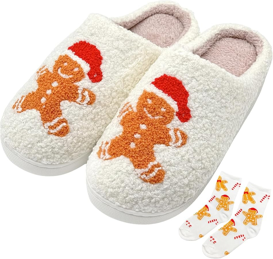 Christmas Reindeer Slippers House Shoes for Women Fluffy Soft Cozy Bedroom Cartoon Plush Cute Sli... | Amazon (US)