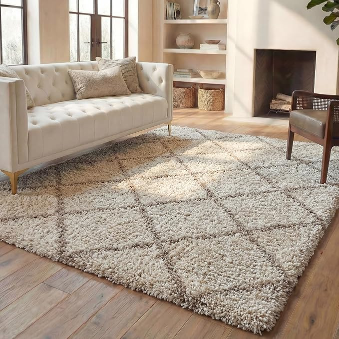 SAFAVIEH Hudson Shag Collection Area Rug - 9' x 12', Multi Ivory & Beige, Modern Trellis Design, ... | Amazon (US)