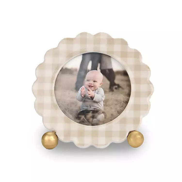 New! Tan Gingham Round Scalloped Picture Frame | Kirklands