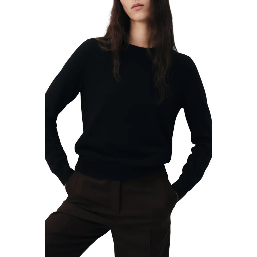 MANGO Selection Crewneck Cashmere Sweater in Black at Nordstrom, Size Medium | Nordstrom