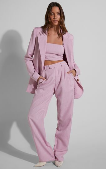 Marvilla Crop Top and Tailored Pants Set in Light Pink Pinstripe | Showpo (US, UK & Europe)
