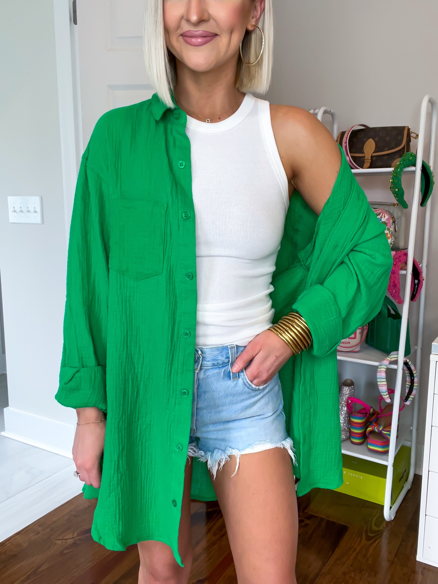 Kelly green top / green shirt / green coverup / green swim coverup / casual summer outfit
Size: SM 

#LTKstyletip #LTKunder50 #LTKSeasonal