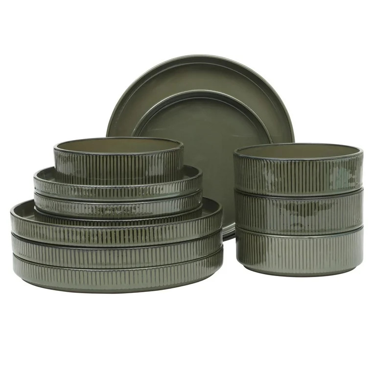 Gibson Elite 12 Piece (Service for 4) Townscape Plates and Bowls Reactive Glaze Embossed Round Di... | Walmart (US)
