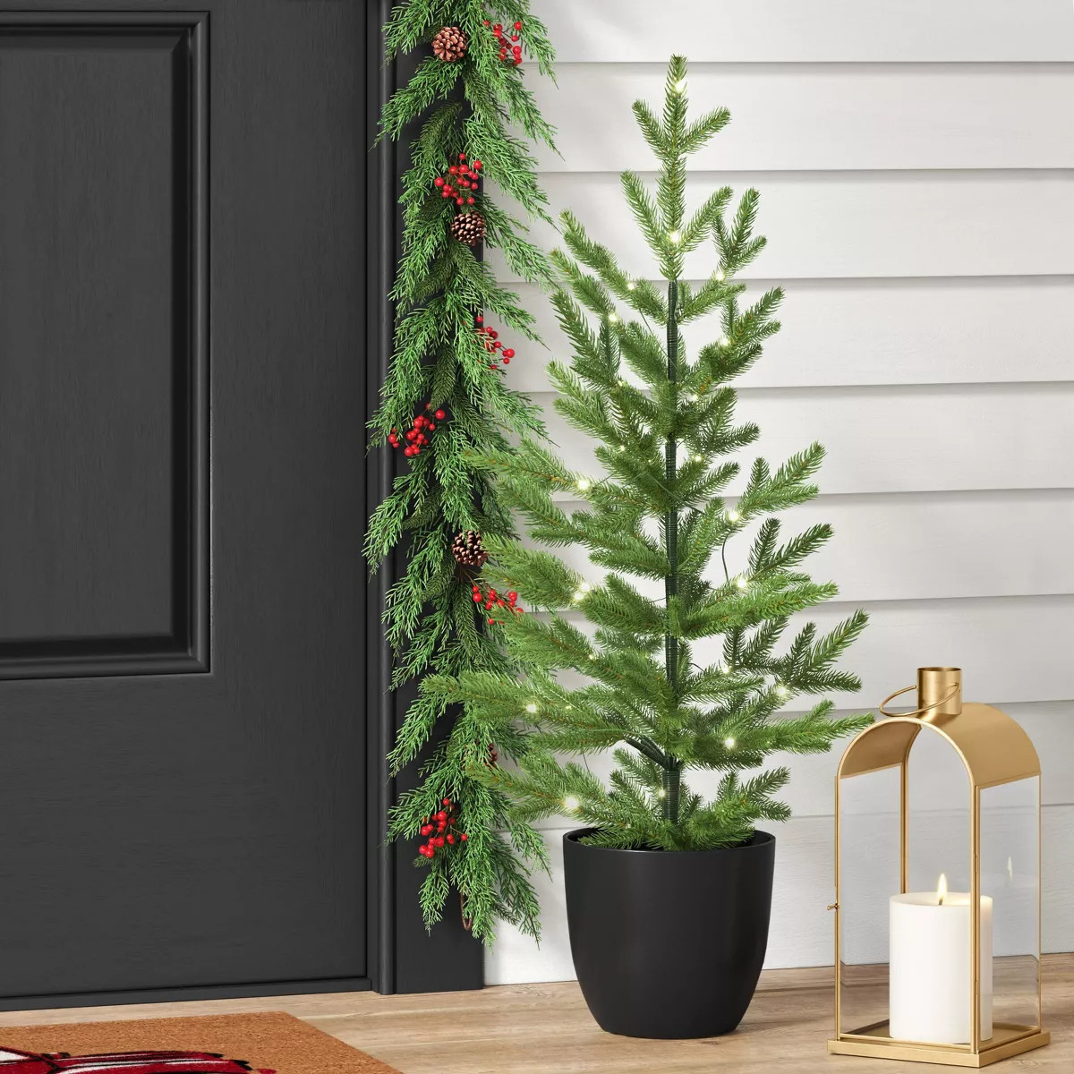 3' Pre-lit Indexed Balsam Fir Mini Artificial Christmas Tree in Black Pot Warm White Lights - Won... | Target