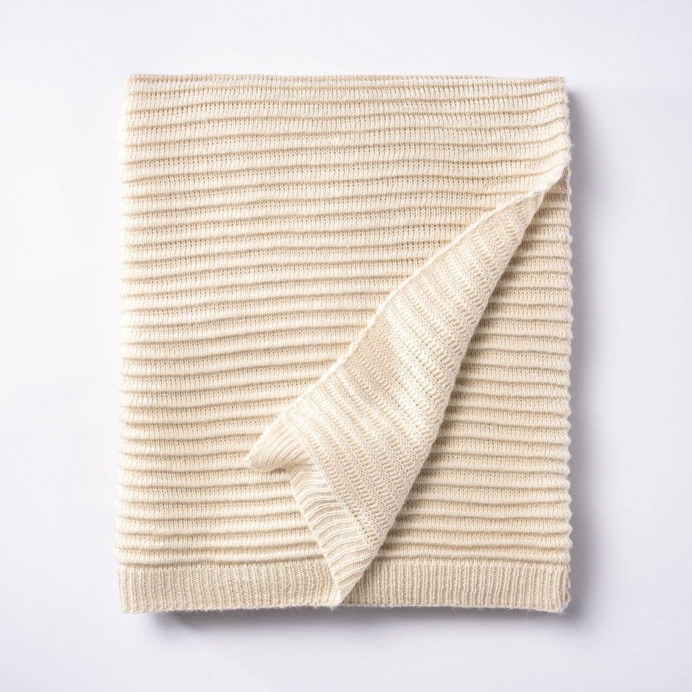 Rib Knit Reversible Throw Blanket Cream - Threshold designed with Studio McGee | Target