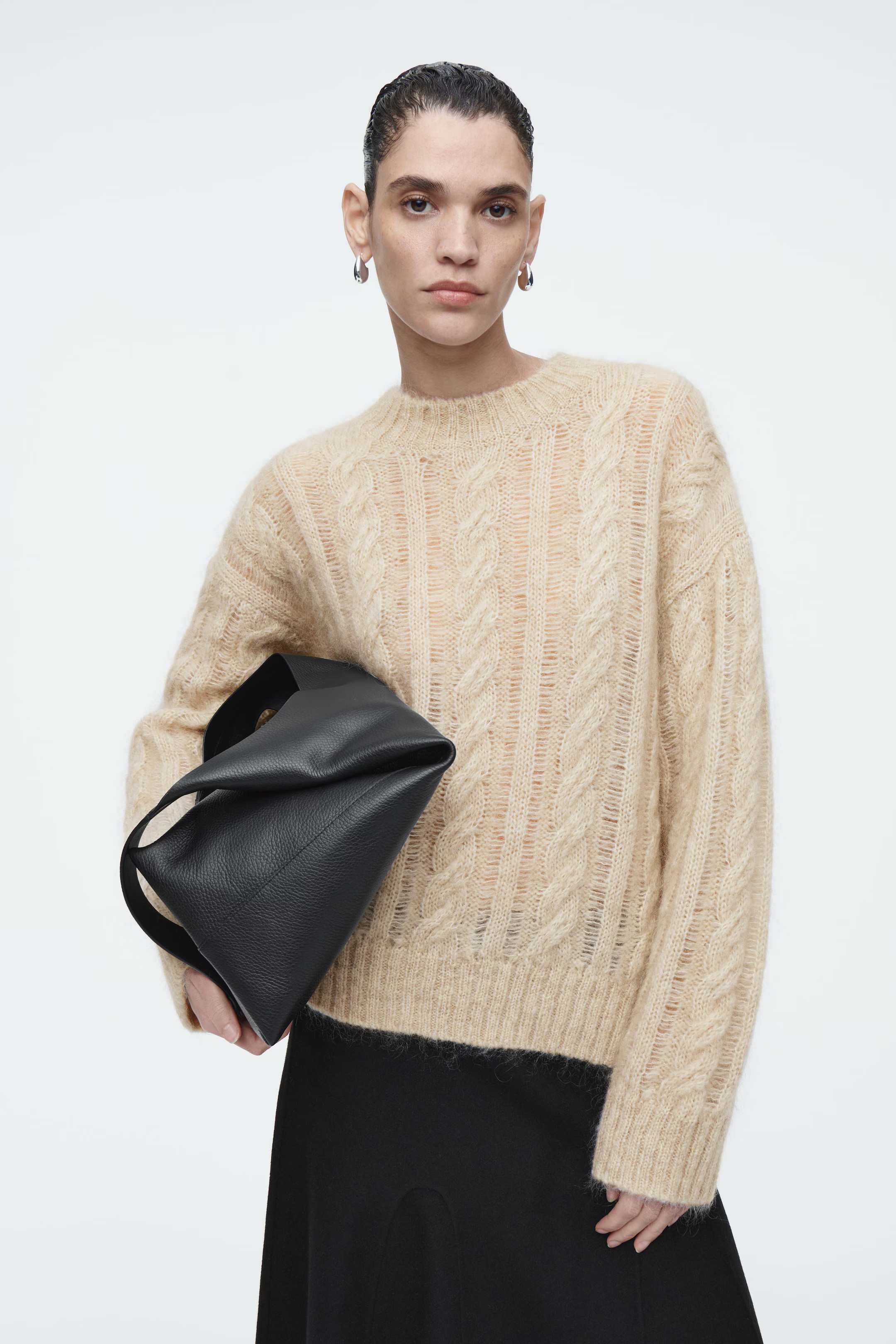 CABLE-KNIT MOHAIR JUMPER - LIGHT BEIGE | COS (EU)