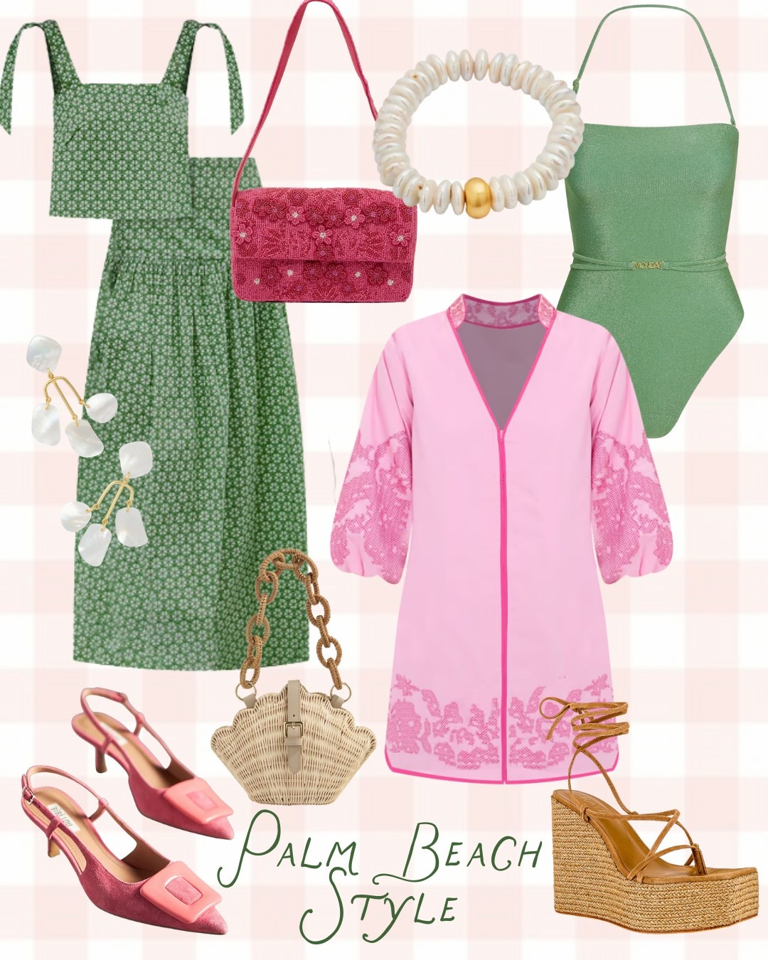 Green & Pink Summer Outfit Inspo, giving major palm beach vibes 🌴 🩷 

swimsuit, grandmillennial, set outfits, matching set, pink heels, summer heels, beaded purse, pearl jewelry, one piece, swimsuit cover up



#LTKShoeCrush #LTKItBag #LTKSwim