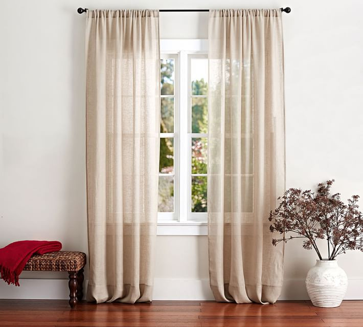 Belgian Flax Linen Rod Pocket Sheer Curtain | Pottery Barn (US)