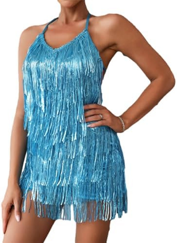 Women's Sleeveless V Back Sequins Fringe Jumpsuit One Piece Short Romper Party Nightclub | Amazon (US)