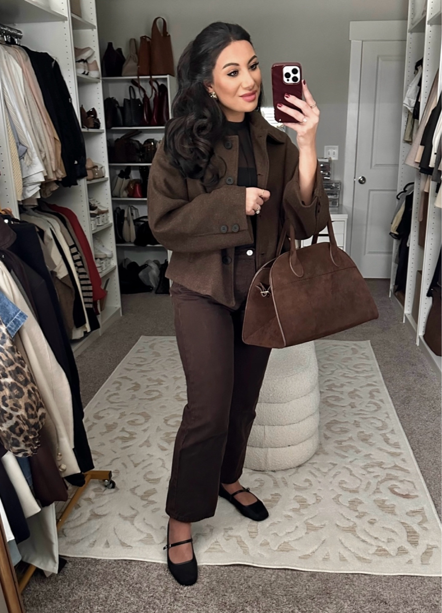 Monochromatic brown look with oversized casual brown button jacket, brown denim jeans, black mesh fitted t shirt, brown suede bag, & black mesh flats.

Jacket is from Commense but linked many similar. Brown jeans are Zara. 

#LTKFindsUnder50 #LTKStyleTip #LTKFindsUnder100