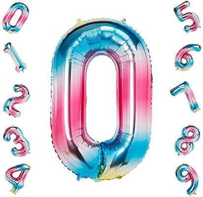Number Rainbow 0 Balloons,Birthday Decorations Supplies Helium Foil Mylar Digital Balloons (40 In... | Amazon (US)