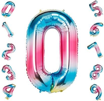 Number Rainbow 0 Balloons,Birthday Decorations Supplies Helium Foil Mylar Digital Balloons (40 In... | Amazon (US)