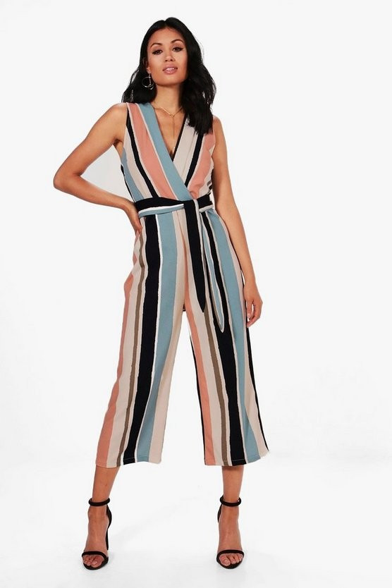 Striped Tie Belt Culotte Jumpsuit | Boohoo.com (UK & IE)