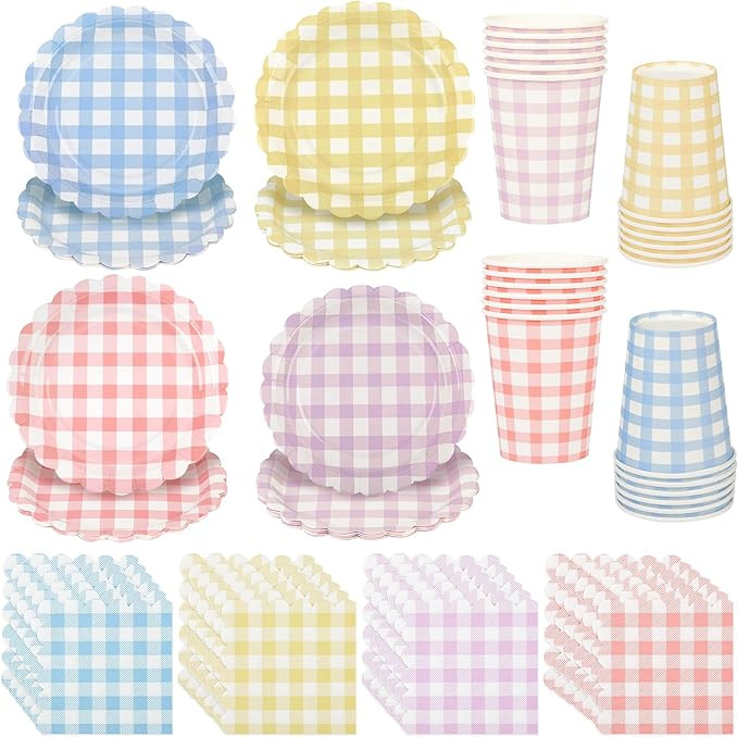 72pcs Gingham Dessert Paper Plates and Napkins Set 9 Inch Colorful Scalloped Picnic Paper Plate D... | Amazon (US)