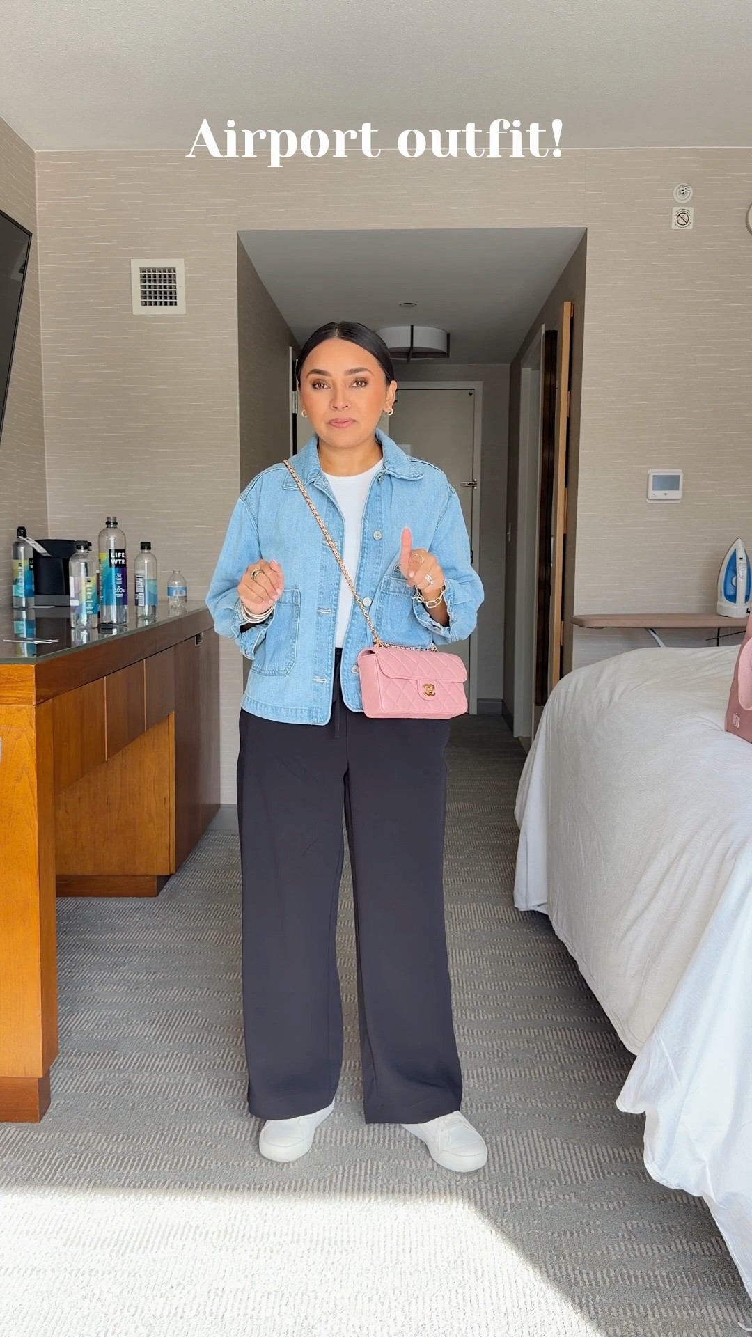 Denim jacket size xs petite TTS
White tank size xs TTS
Black pants size xs petite TTS
Sneakers size 6.5

Airport outfit
Travel outfit
Aritzia lodge pants

#LTKgrwm #LTKPetite #LTKTravel