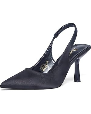 GENSHUO Women's Slingback Kitten Heel Pointed Closed Toe Stiletto Pumps Slip on Elastic Strap Wed... | Amazon (US)