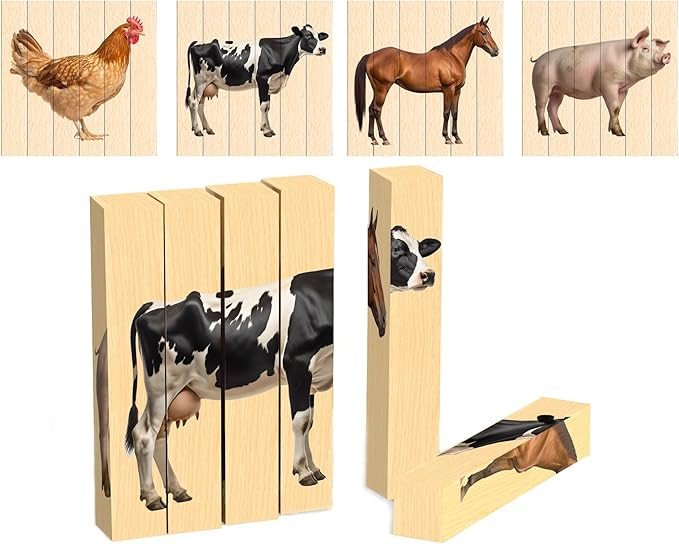 Wooden Animal Chunky Puzzles for Toddlers 2+ Years - Montessori 4 in 1 Farm Animal Block Puzzle T... | Amazon (US)
