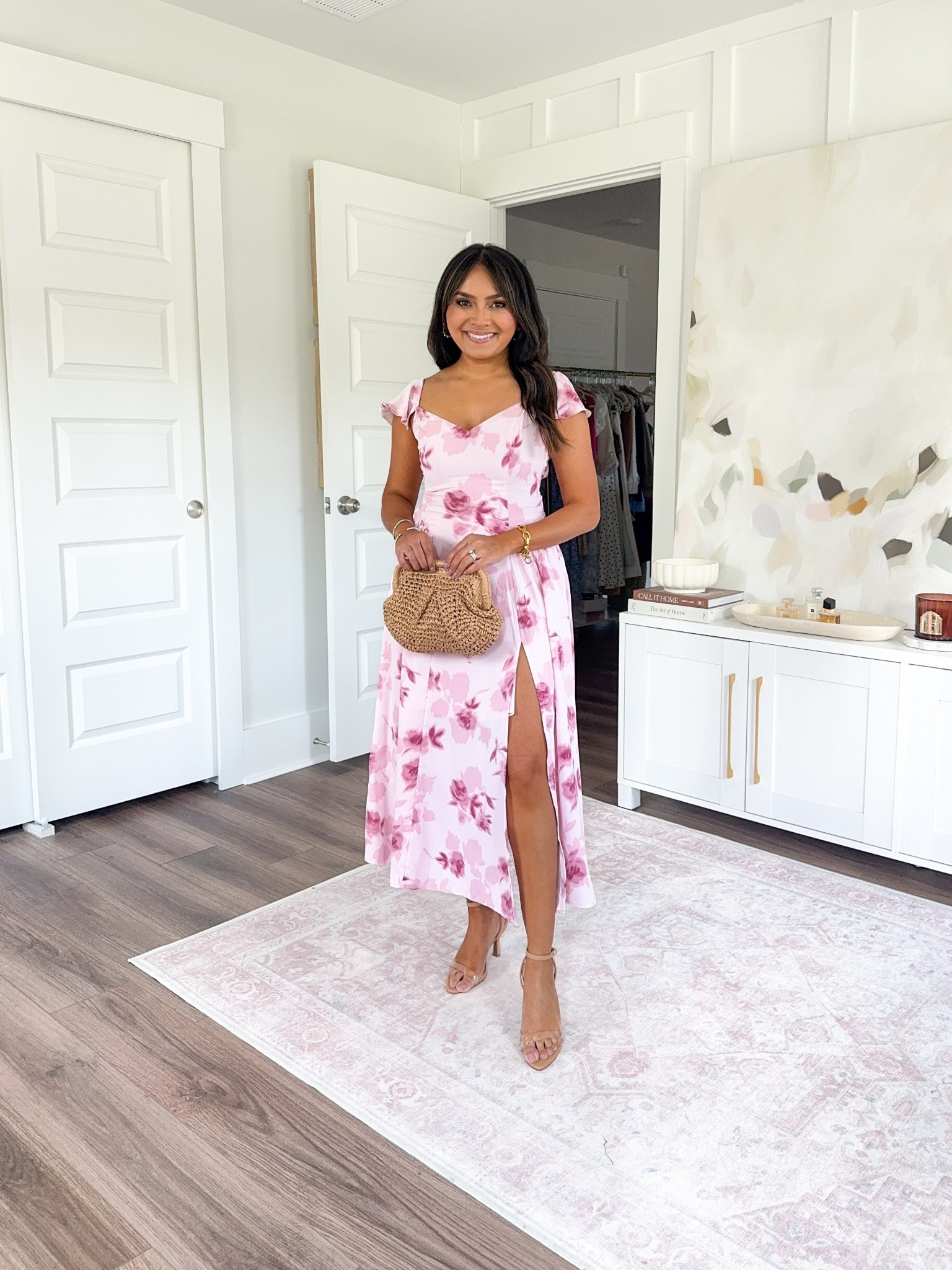 Pink floral flutter sleeve midi dress size xs petite TTS
Clear heels size 5 TTS


#LTKPetite #LTKWedding #LTKSaleAlert