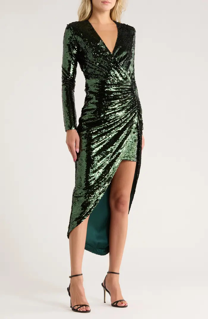 Simkhai Emersyn Long Sleeve Sequin Faux Wrap Midi Dress | Nordstromrack | Nordstrom Rack