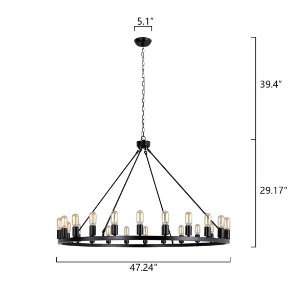 Guernsey 24 - Light 47"W Candle Style Wagon Wheel Traditonal/Classic Chandelier with Black Metal ... | Wayfair North America