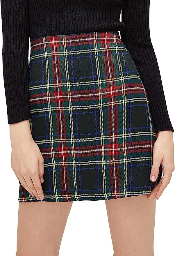 Amazon.com: MakeMeChic Women's Plaid Skirt High Waisted Pencil Mini Skirt Black Green S : Clothin... | Amazon (US)