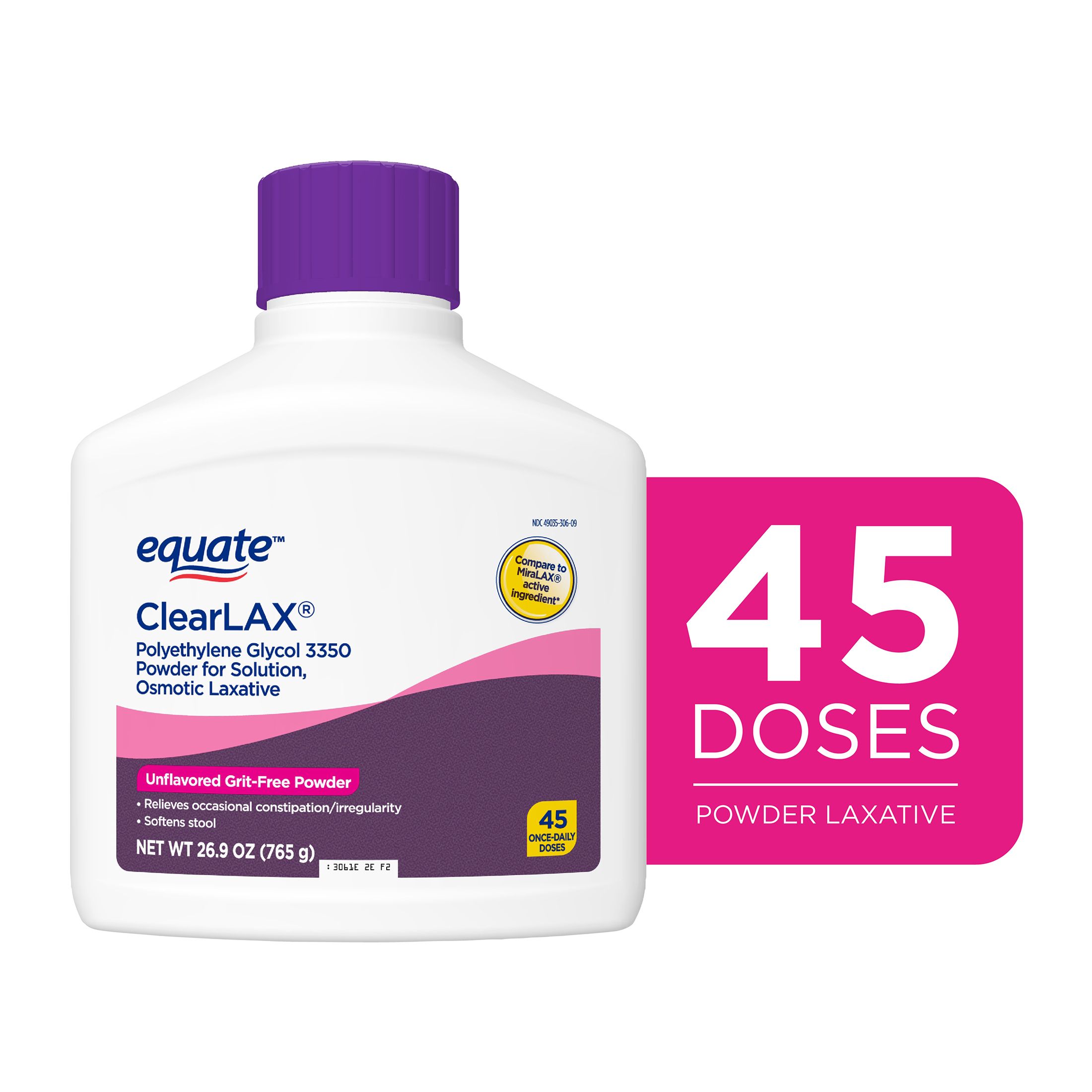 Equate ClearLax Polyethylene Glycol 3350 Powder for Solution, Unflavored, 45 Doses | Walmart (US)