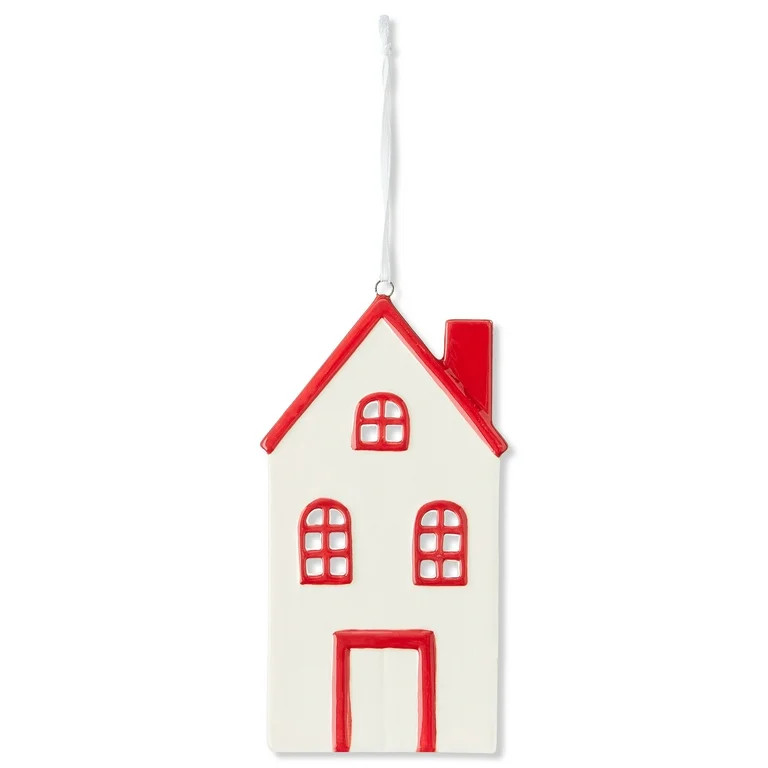 Red and White Ceramic House Christmas Ornament, Joyel Theme, 5.9", by Holiday Time | Walmart (US)