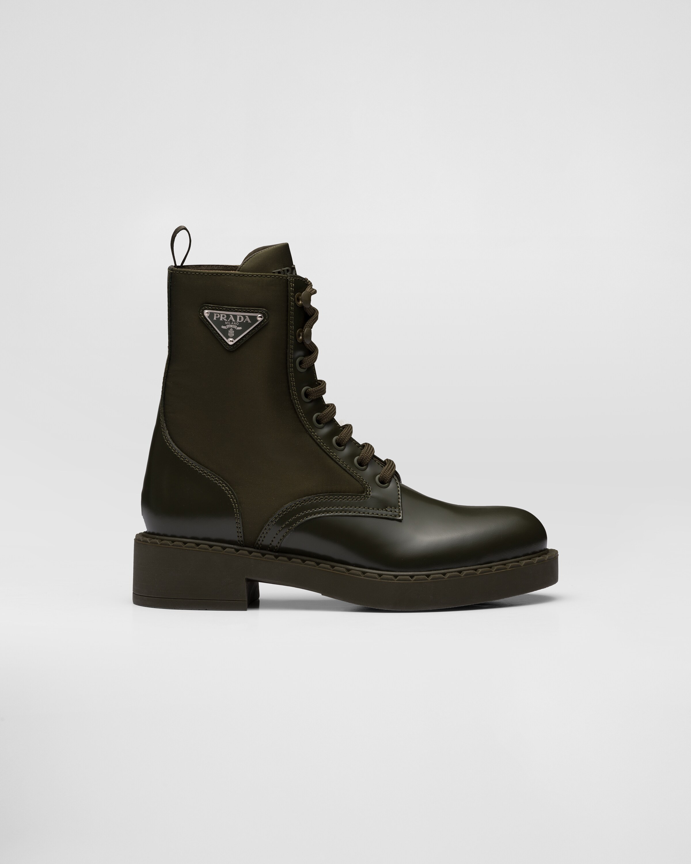 Brushed-leather and Re-Nylon boots | Prada Spa US