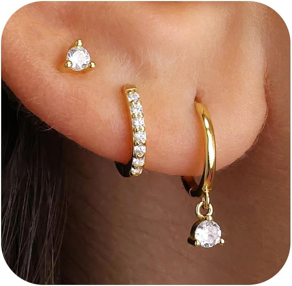 TOBENY 3 Pairs Gold Hoop Earrings Set 14k Gold Plated Hypoallergenic Stud Earrings for Women Tren... | Amazon (US)