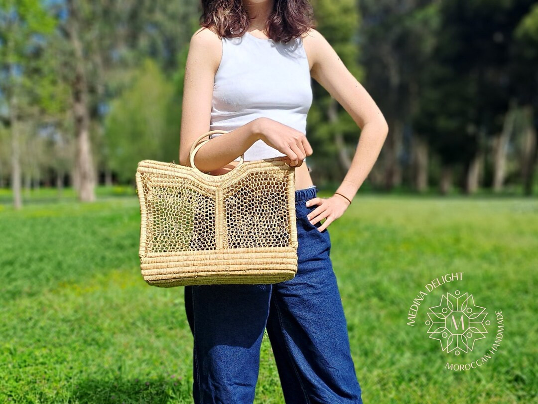 Boho Raffia Crochet Basket for Women Eco-friendly Picnic Bag for Her Essentials Stylish Tote for ... | Etsy (US)