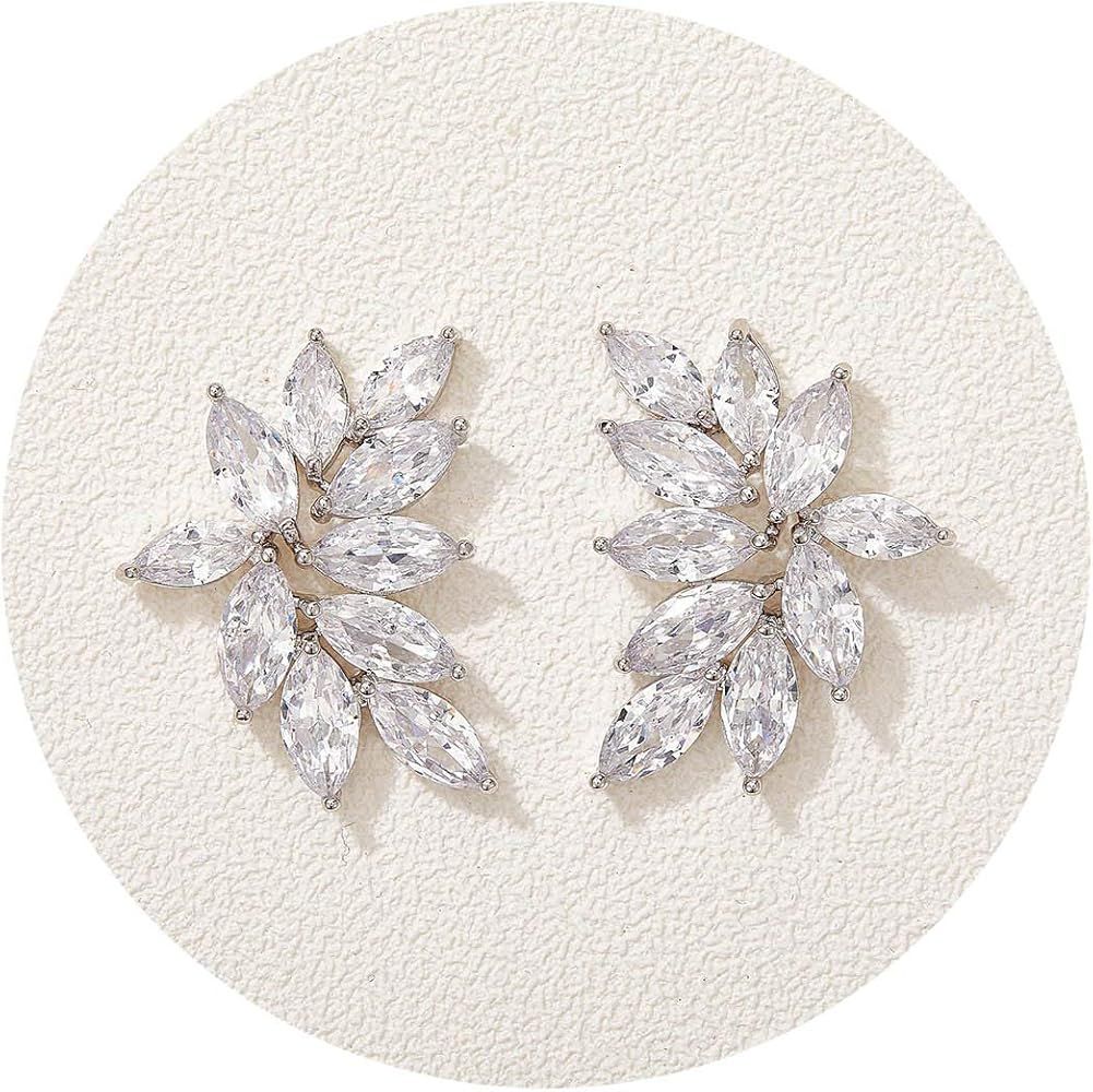 SWEETV Marquise Bridal Wedding Earrings for Brides Bridesmaids, Crystal Cubic Zirconia Rhinestone Cl | Amazon (US)