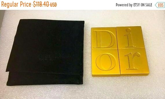 15% SALE Vintage CHRISTIAN DIOR Logo Paris France New Matte Gold Tone Sliding Mirror W/ Orig. Pou... | Etsy (US)
