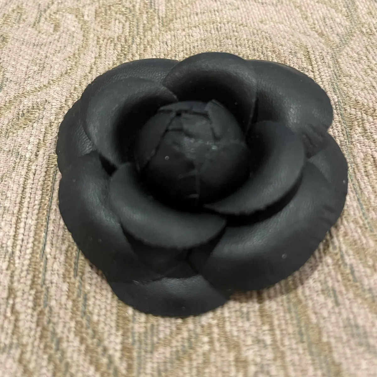 3" Classic Black Leather Camellia Brooch Flower Pin | Etsy (Global)