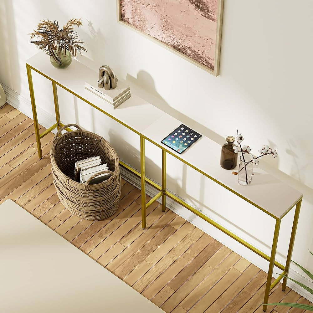 70.9" Console Table,Modern Extra Narrow Long Sofa Table Behind Couch,Skinny Entry Table with Gold... | Amazon (US)