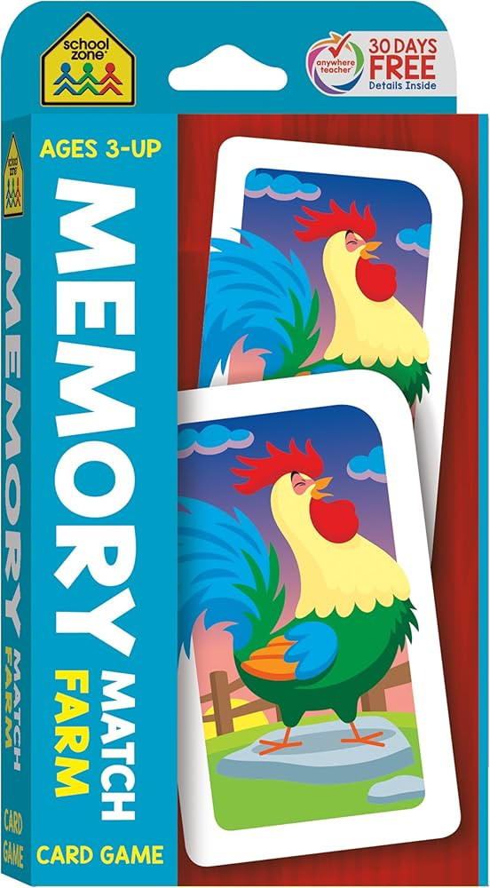 School Zone - Memory Match Farm Card Game - Ages 3+, Preschool to Kindergarten, Animals, Early Re... | Amazon (US)
