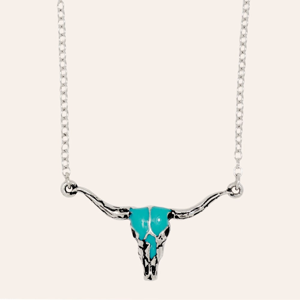 Justin Silver Enameled Longhorn Skull Necklace | Cavender's