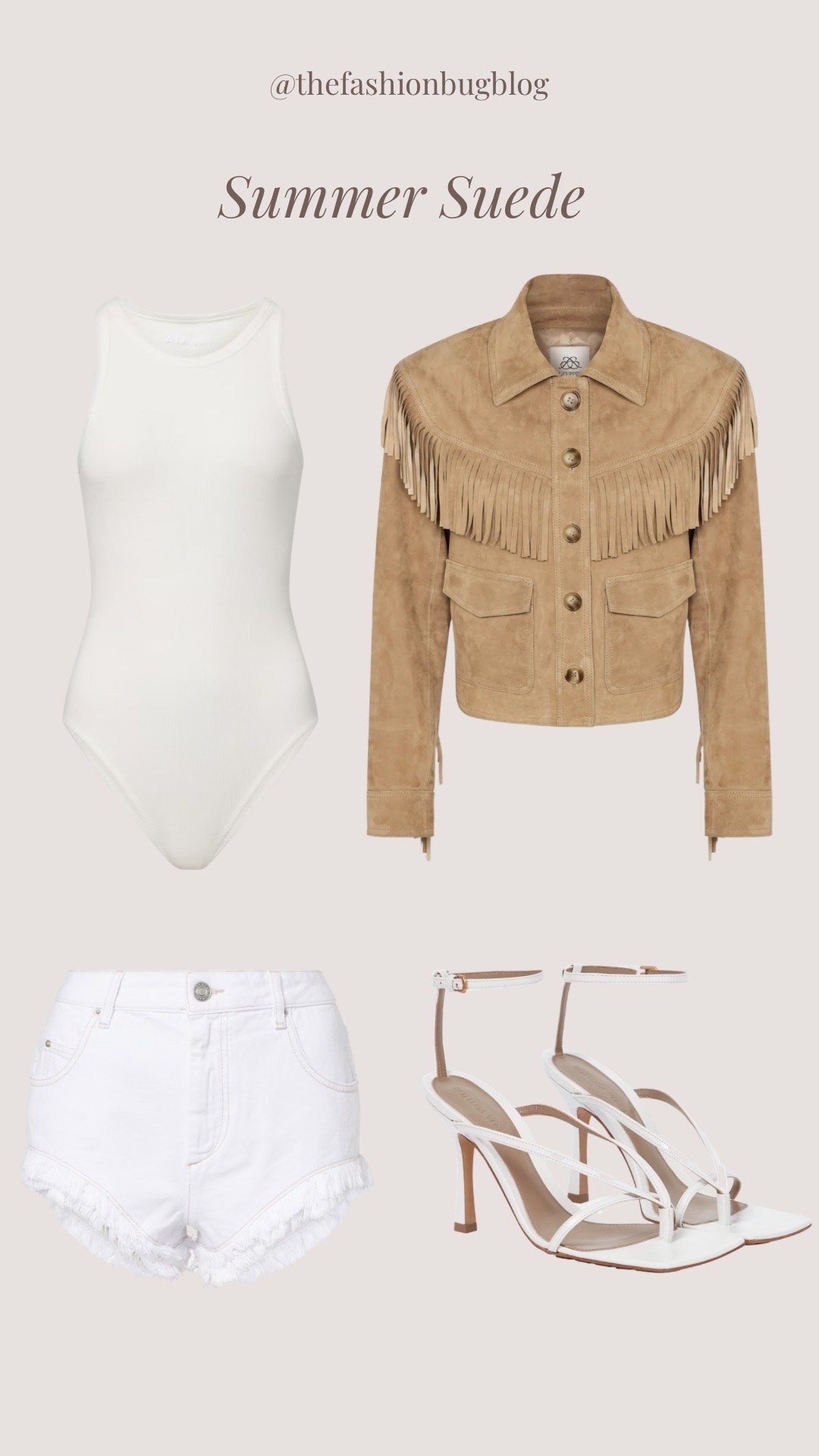 Summer suede l Cuppini frindged jacket bottega heels alaia bodysuit Isabel Marant shorts