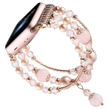 AUPERTO Iwatch Band Women Girl Elastic Handmade Agate Bracelet Replacement for Iwatch Series /4 /3/ 2 /1(38-40mm/42-44mm) PINK CRYSTAL 38-40MM | Walmart (US)