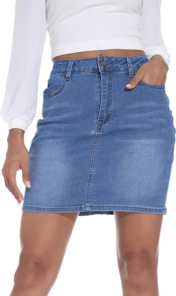 GUANYY Women's Stretch Denim Mini Skirt - Slim Fit & Stylish | Amazon (US)