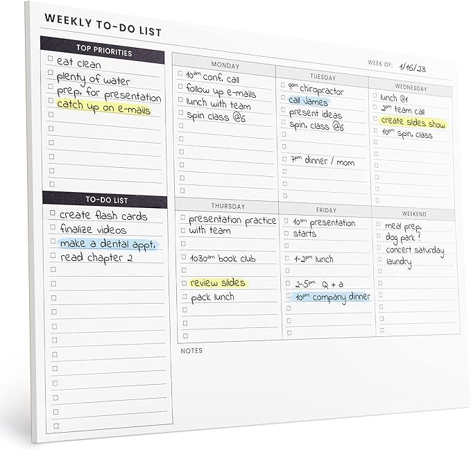 Weekly Planner Pad: To Do List Desk Notepad with Multiple Sections - 8.5x11" 52 Sheets - Undated ... | Amazon (US)