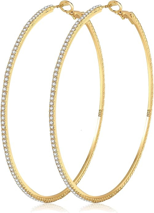 MOROTOLE 14K Gold Rhinestone Hoop Earrings Fashion Thin Big Hoop Earrings Hypoallergenic Gold Hoo... | Amazon (US)